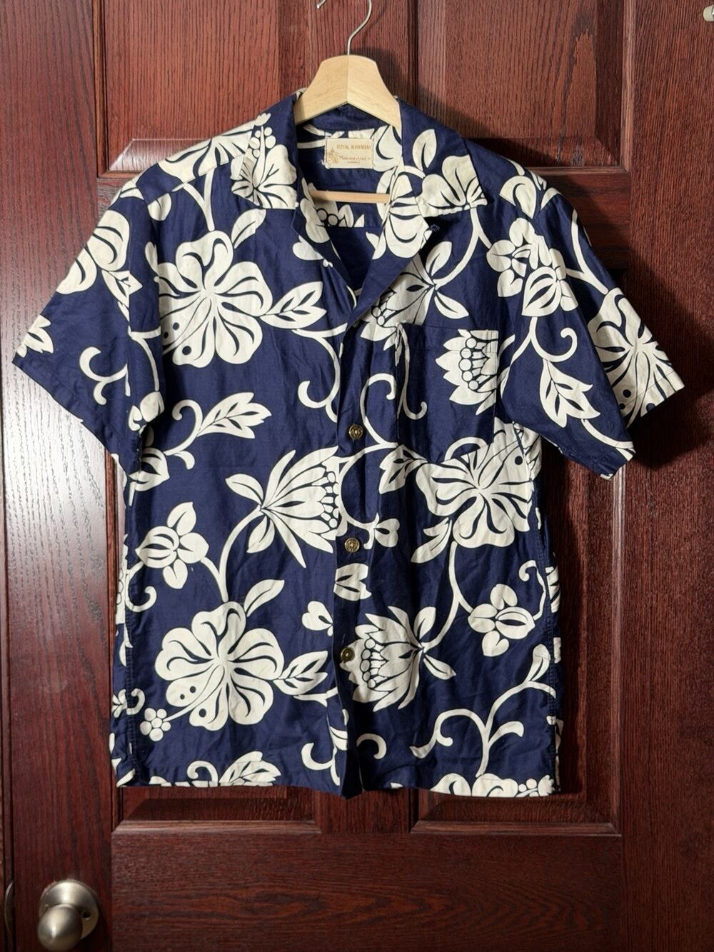 Royal Hawaiian Made In Hawaii Button Down Shirt Vintage 60s Men’s S Blue Floral